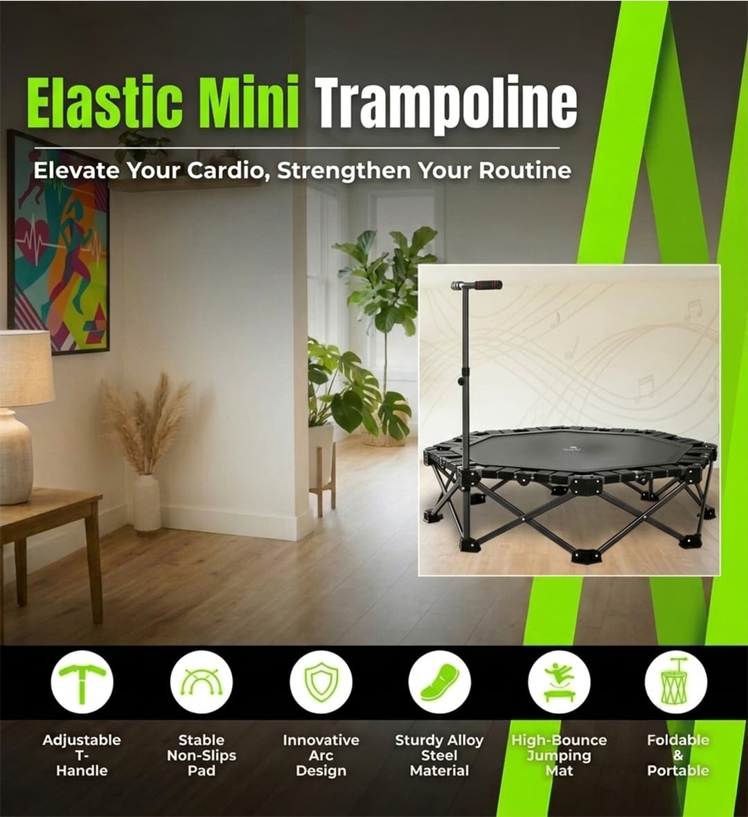 48-Inch Foldable Elastic Mini Trampoline with Handle