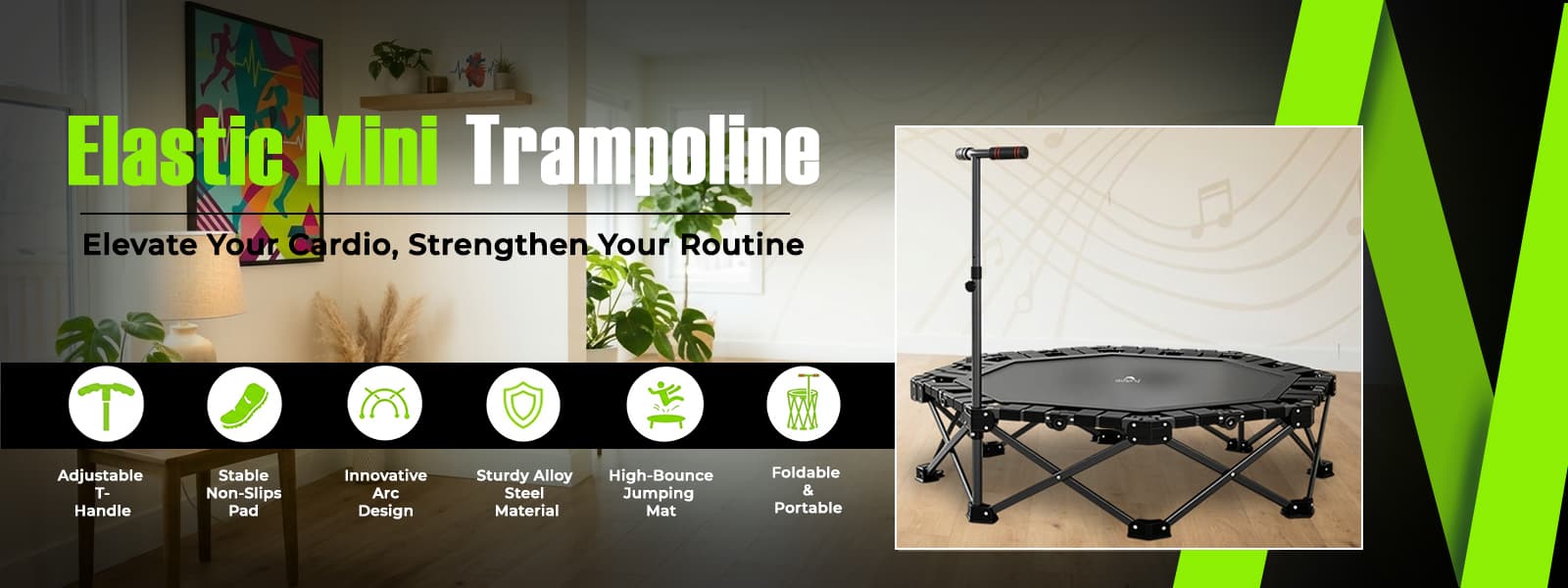 48-Inch Foldable Elastic Mini Trampoline with Handle