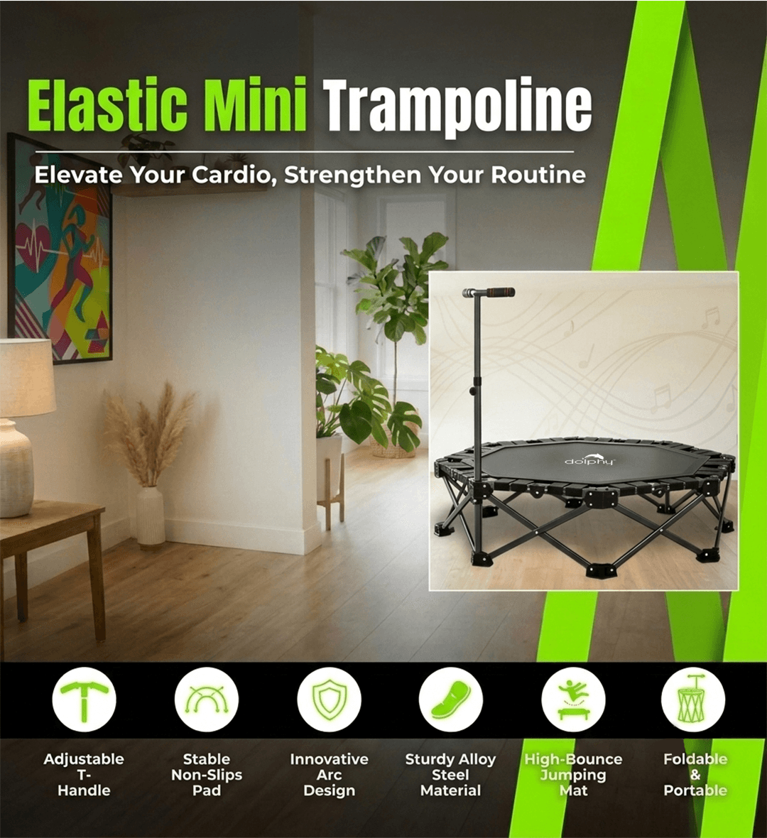 48-Inch Foldable Elastic Mini Trampoline with Handle